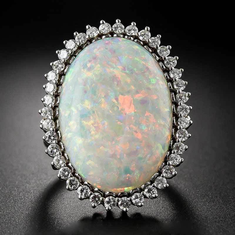 Opal Ring With Inlaid Zircon Geometric Design Durable Elegant Jewelry Gift For Her Fashion Accessory Sparkling