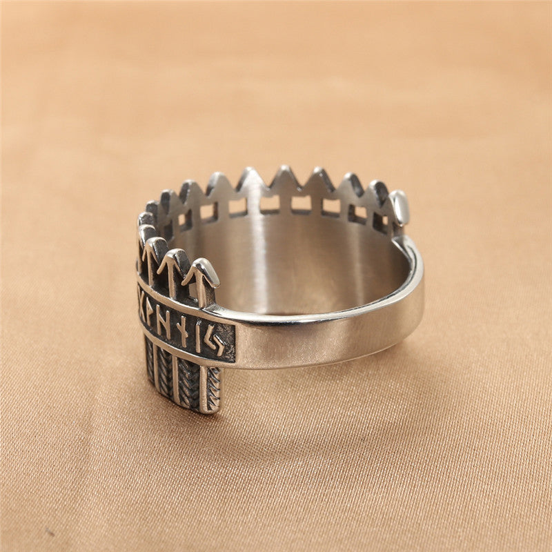 Titanium Steel Viking Warrior Ring Vintage Mens Punk Jewelry Geometric Retro Silver Tone Hand Crafted Enduring