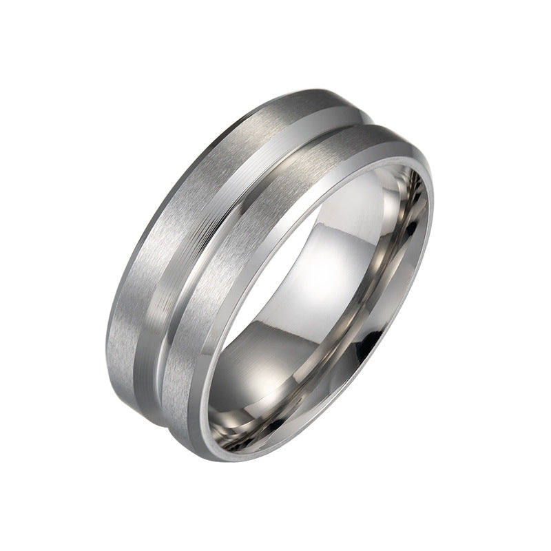 Unisex Stainless Steel Ring Fluted Frosted Band Geometric Design 8mm Wide 2mm Thick Ideal for Wedding Silver