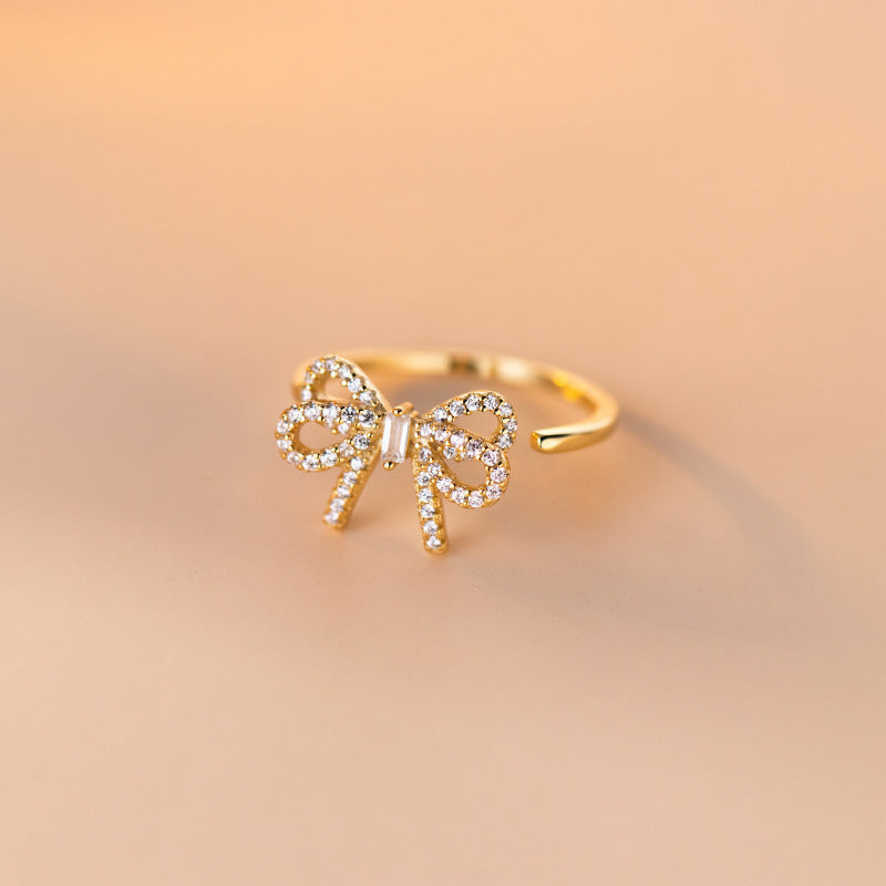 Copper Ring Adjustable Open Ring Diamond Studded Hollow Korean Design Fashion Jewelry Gift White Everyday Gift