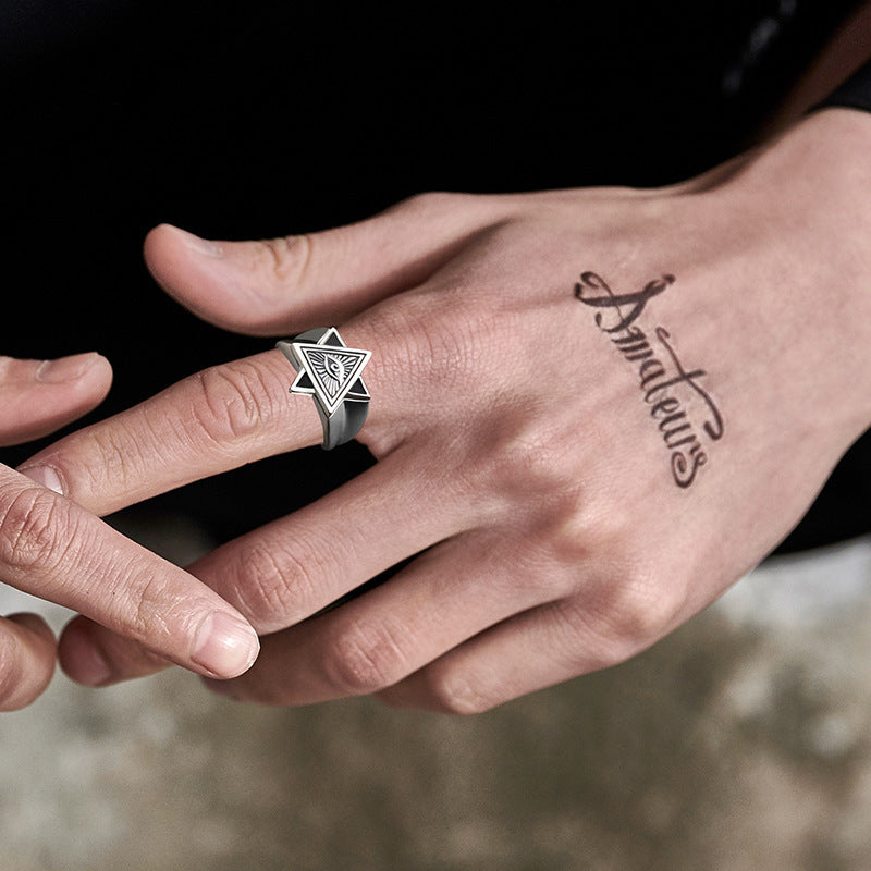 Mens Vintage Copper Ring Via Adjustable Opening Eye Of God Design Fashion Jewelry Statement High Quality Style