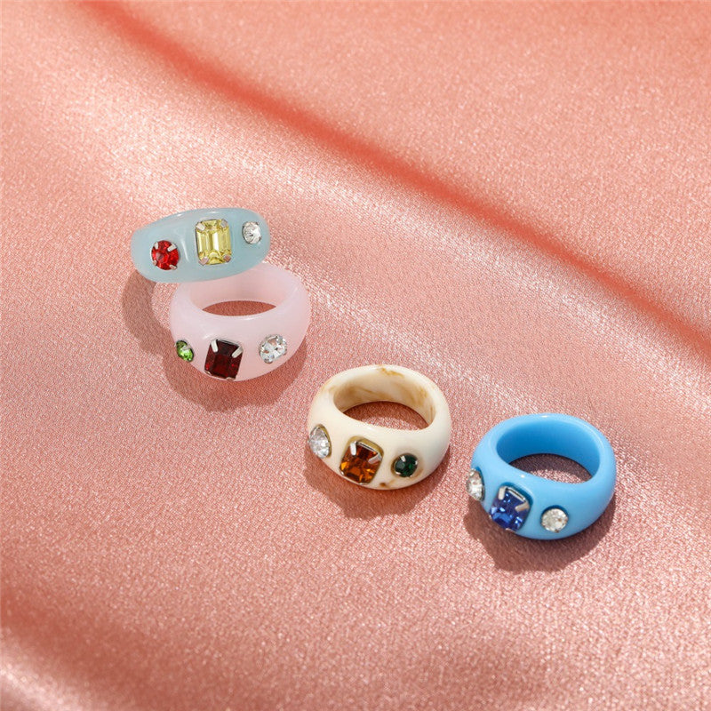 Acrylic Geometric Resin Ring With Diamond Accent Vintage Inspired Statement Jewelry For Women Casual Wear Everyday