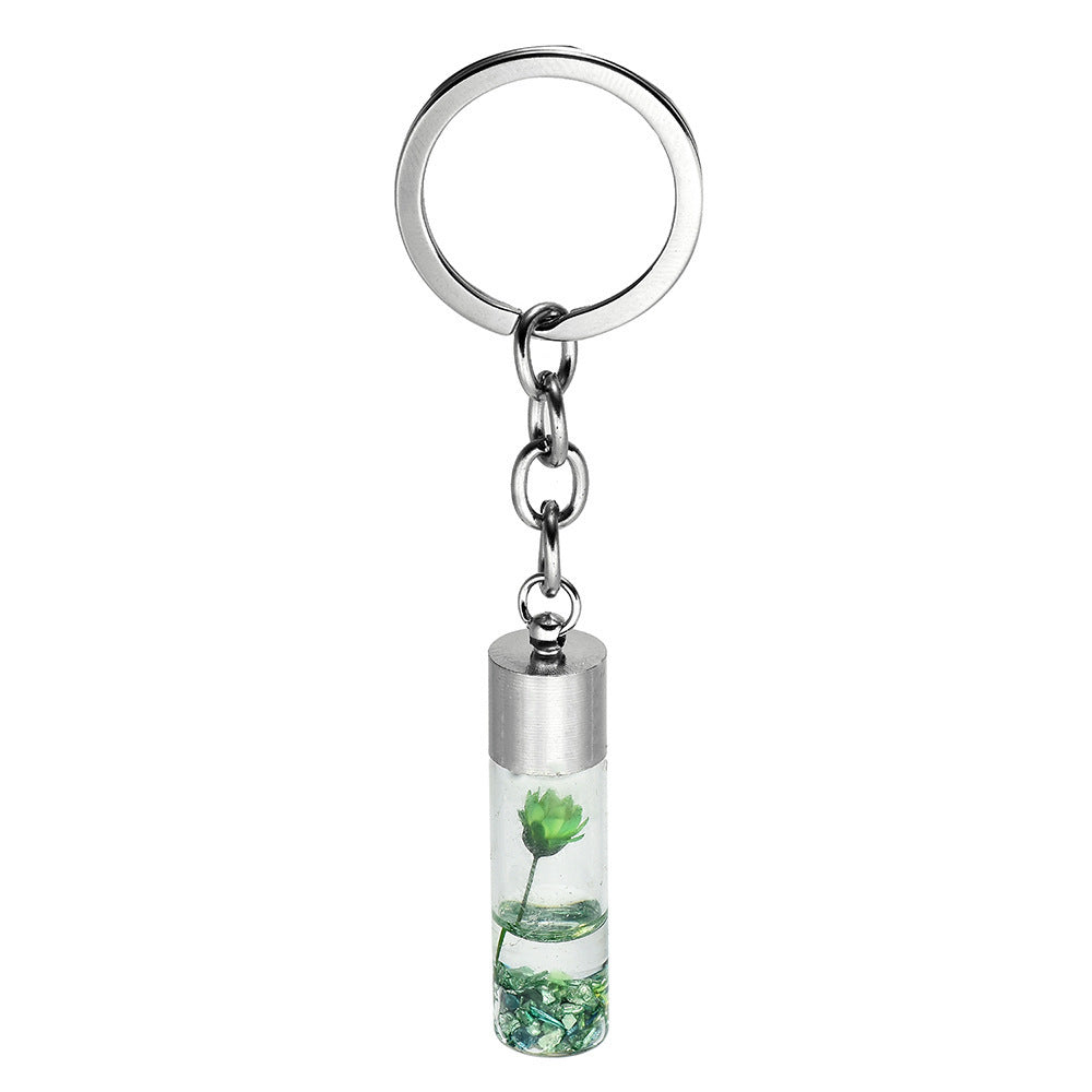 Dried Flower Glass Bottle Pendant Keychain Zinc Alloy Modern Style Christmas Easter Accessory Gift Idea