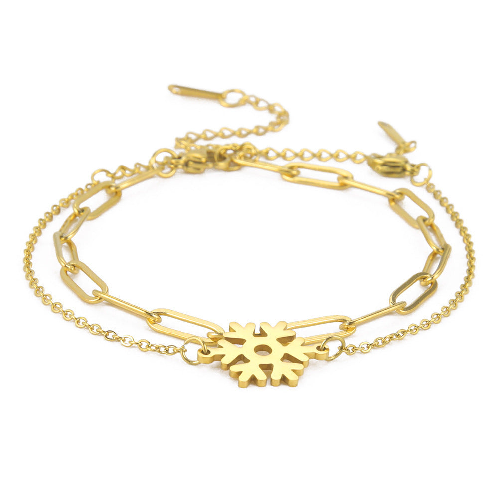 Womens Elegant Stainless Steel Double Layer Bracelet Pattern Design Simple Bangle Jewelry Gift For Her Stylish