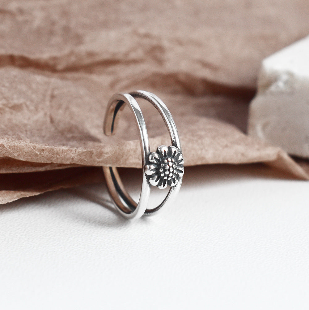 Sterling Silver Daisy Ring S925 For Women Vintage Retro Floral Jewelry Anniversary Gift For Elegant Daisy Gift