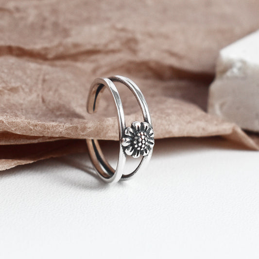 Sterling Silver Daisy Ring S925 For Women Vintage Retro Floral Jewelry Anniversary Gift For Elegant Daisy Gift