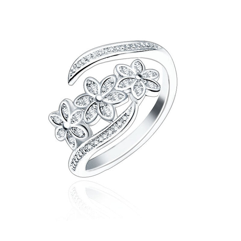 Women Index Finger Ring Gold Plated Diamond Flower Gemstone Adjustable Opening Elegant Korean Jewelry Floral Crystals