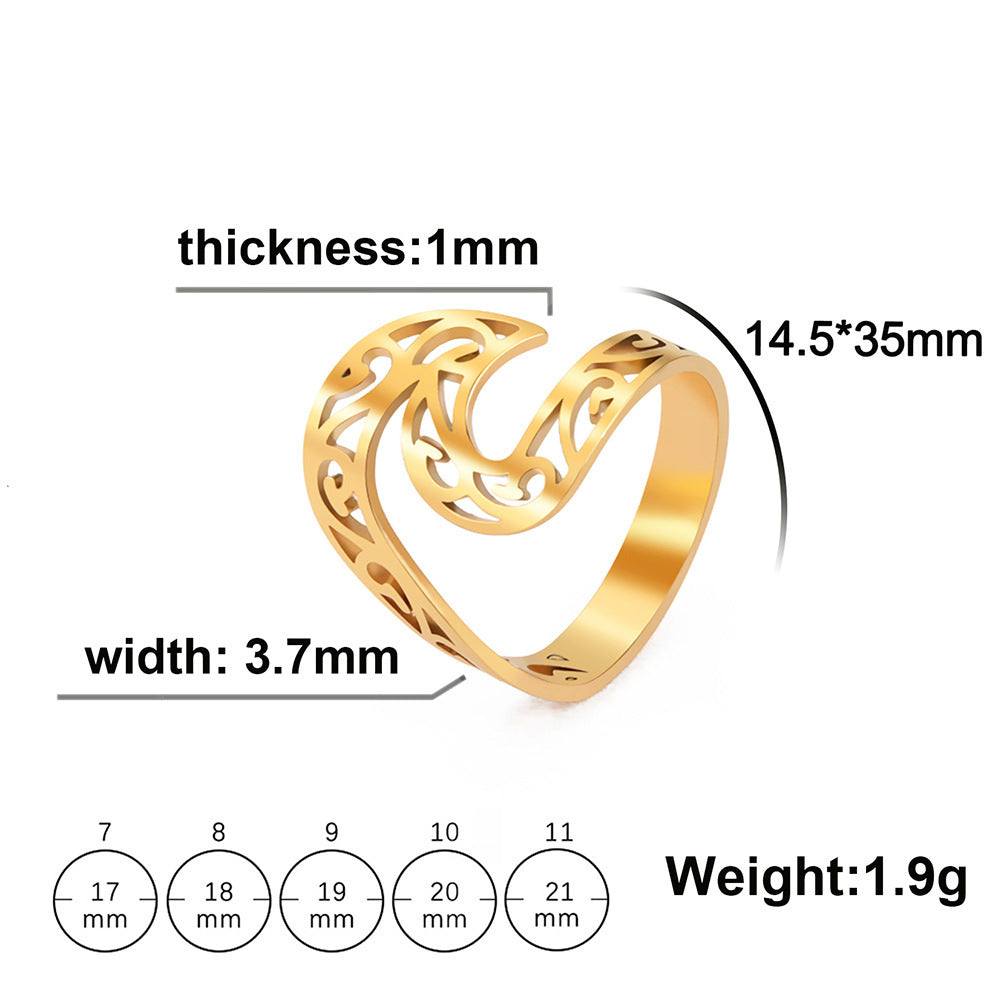Unisex Titanium Steel Ring With Wave Pattern Gold Plated