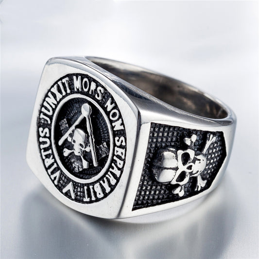 Men's Masonic Ring with Ghost Head Titanium Steel Band European American Retro Ring Stainless Steel Statement Ring for Man Fashion Jewelry Biker Ring