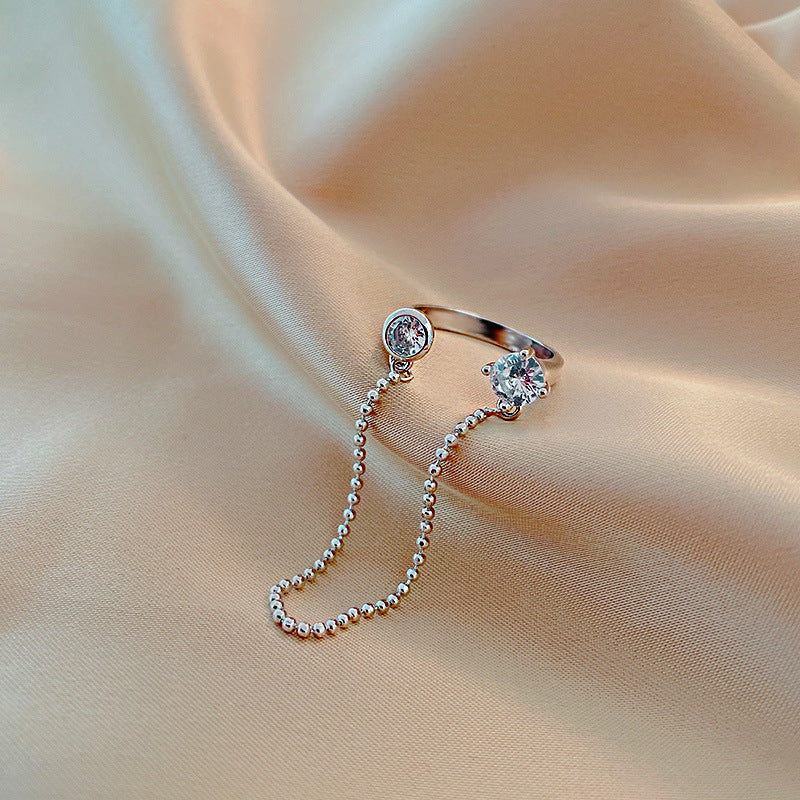 Geometric Gem Inlay Silver Ring 925 Adjustable Open Ring Korean Style Women Fashion Jewelry Everyday Wear For Daily Glam