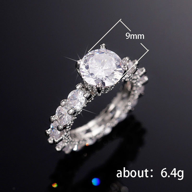 Zircon Inlaid Copper Ring White Gold Geometric Design