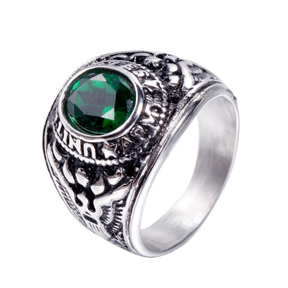 Mens Titanium Steel Diamond Ring Geometric Design Retro Diamond Studded Band Stainless Steel Ring For Men Plus