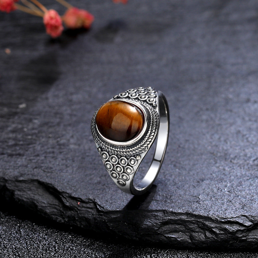 Unisex Turquoise Stone Ring With Copper Band Rhodolite And Tiger Eye For Men Women Modern Fashion Accessory XP