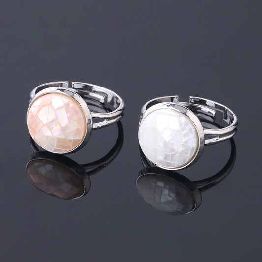 Unisex Shell Ring Adjustable Band Round Convex Copper Ring White Shell Pink Shell Abalone Jewelry Gift Giftable