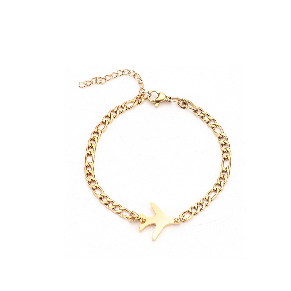 Couple Bracelet Stainless Steel Cuban Chain Airplane Pendant Matching Bracelets His And Hers Geometric Jewelry