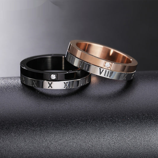 Rotatable Roman Numeral Titanium Steel Ring For Couples