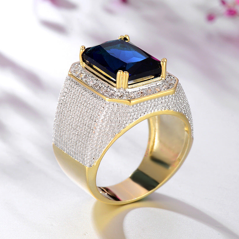 Mens Square Sapphire Simulated Diamond Geometric Brass White Steel Ring Jewelry Fashion Statement Elegant Durable