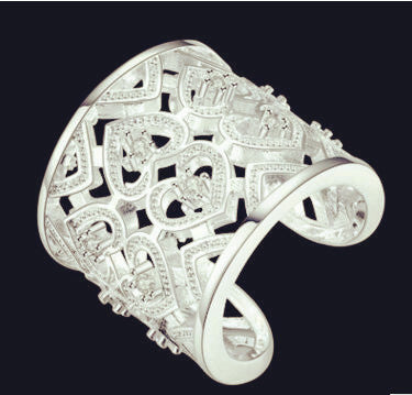 Womens Openwork Copper Ring With Silver Inlay Gemstones