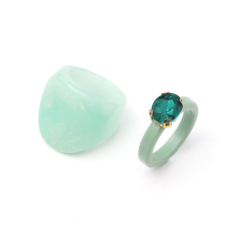 Unisex Acrylic Resin Ring Set Two Piece Geometric Forest Design Light Green and Dark Green Rings Fashion Rings
