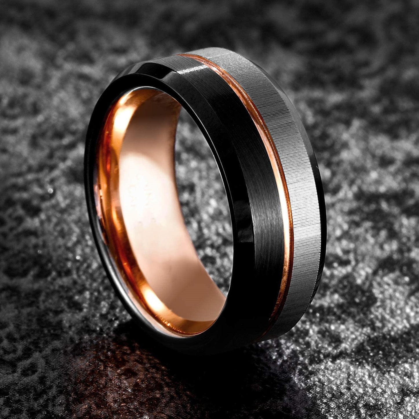 Unisex Stainless Steel Ring Rose Gold Black Silver Fashion Creative Modern Statement Durable Versatile Banding