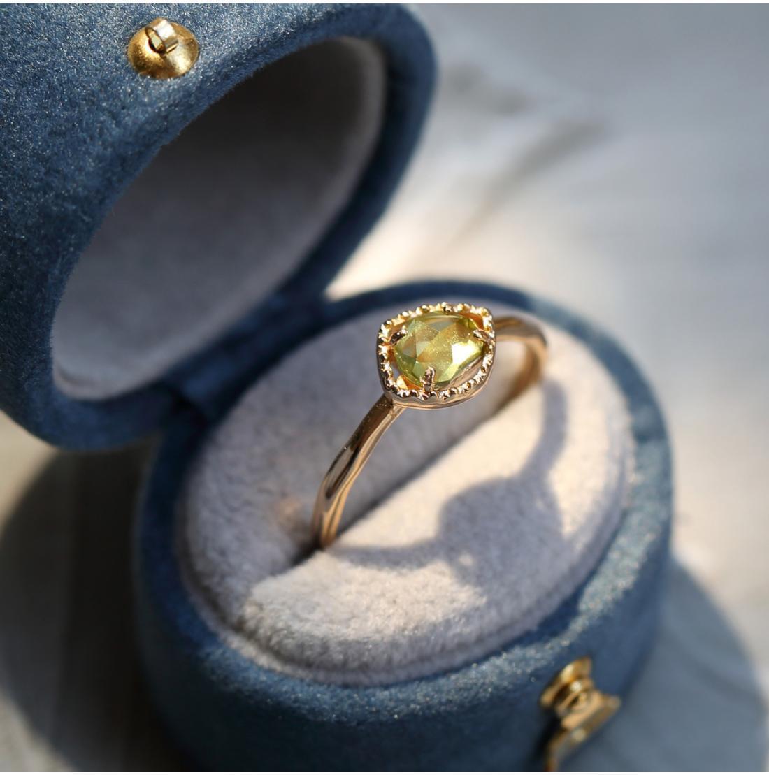 Womens Imitation Peridot Ring Adjustable Copper Geometric Retro Japanese Inspired Elegant Durable Jewelry Fine Craft