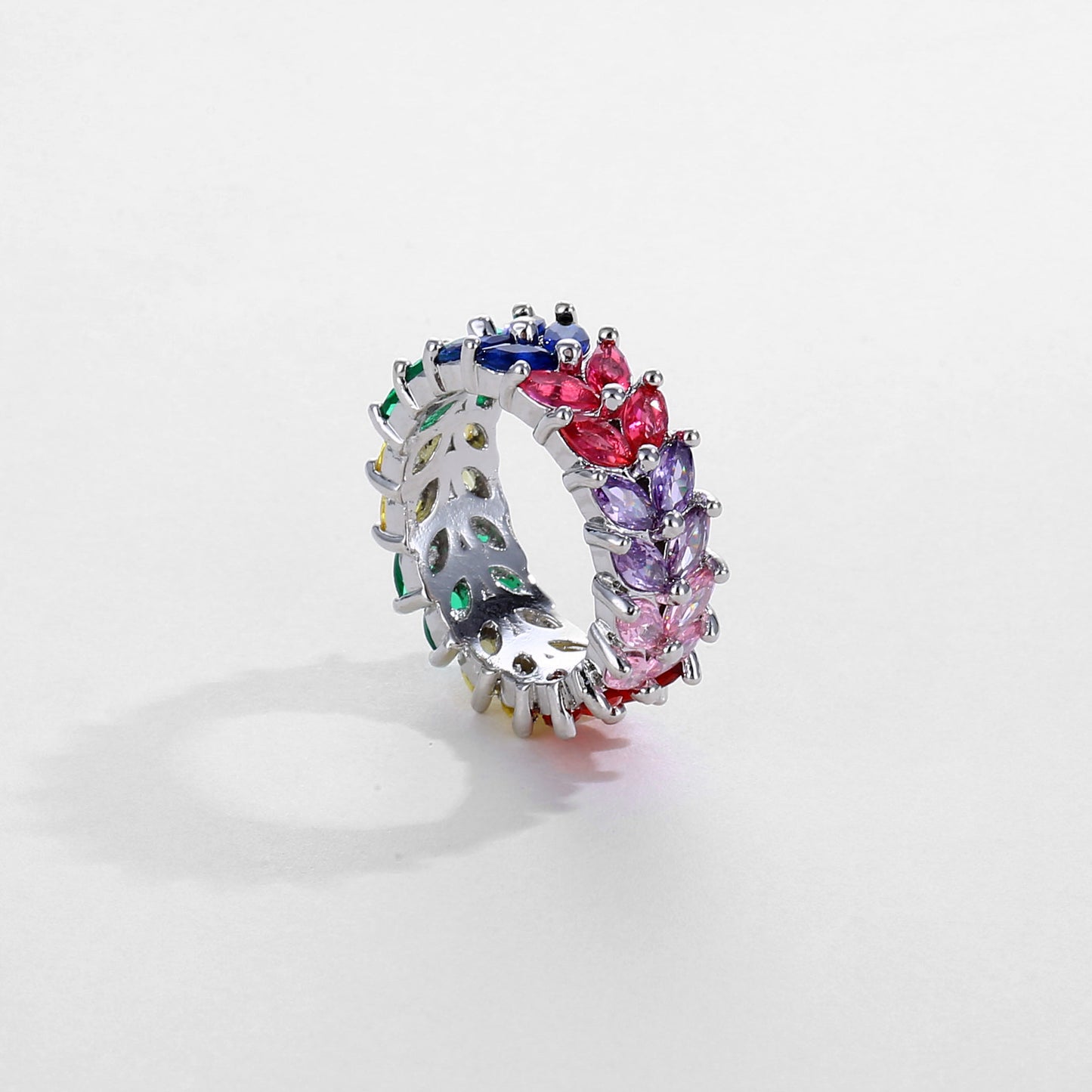 Double Row Rice Grain-shaped Zircon Ring