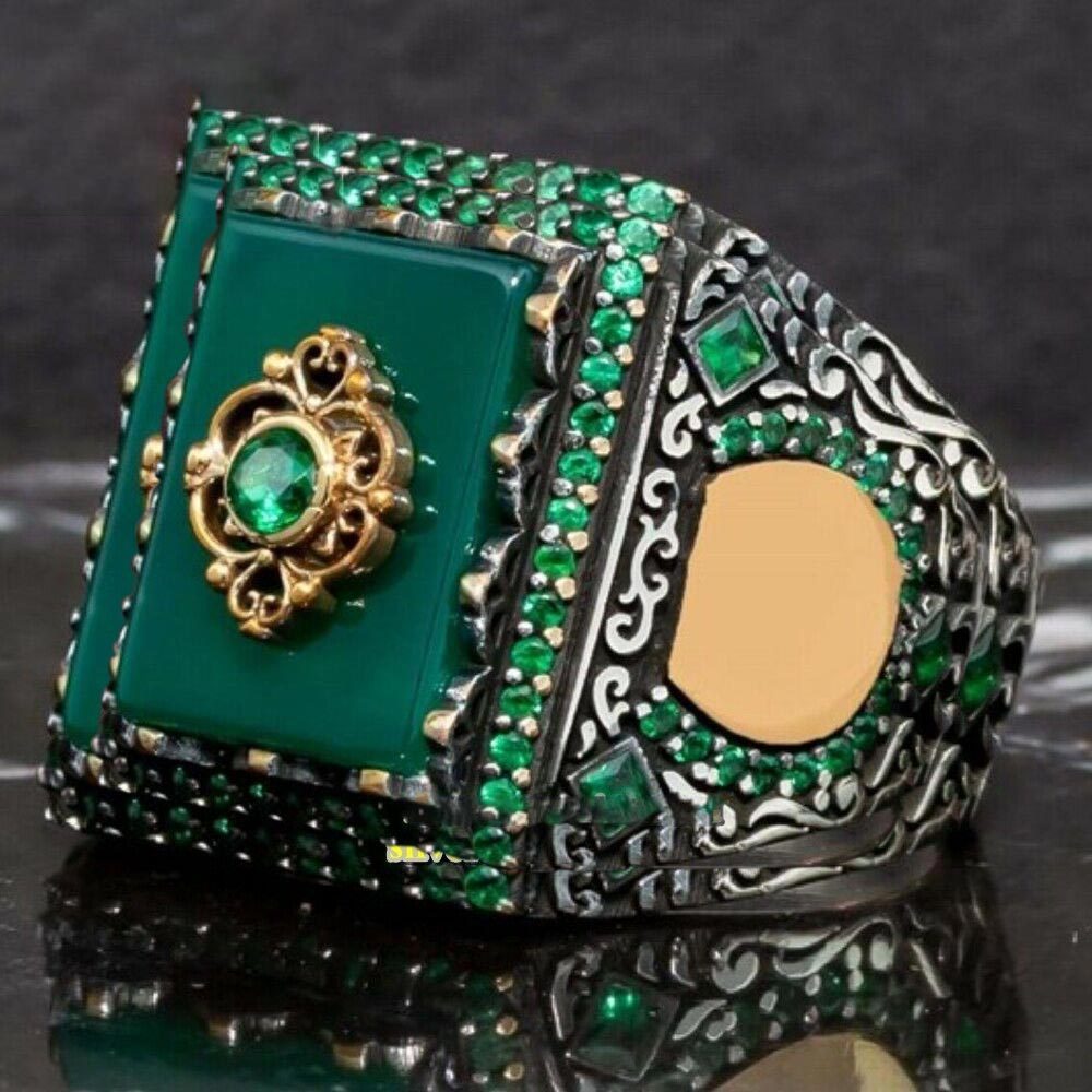Emerald Green Ring For Women Elegant Square Geometric Copper Ring Electroplated Fashion Jewelry Gift For Her European