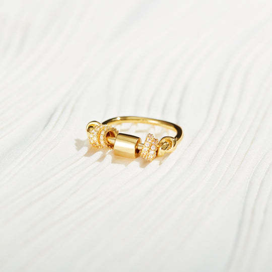 Copper Zircon Rotatable Ring With Geometric Design Electroplated Finish For Women Sizes 6 7 8 9 10 With Zircon Gems