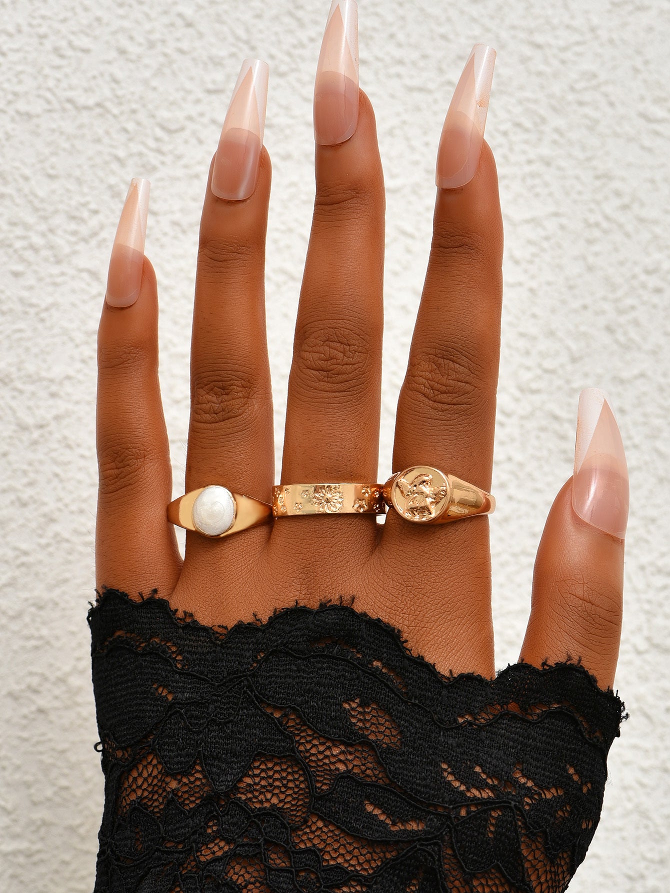 Womens Fashion Ring Set Electroplated Stackable Rings Zinc Alloy Irregular Design Gift Set Of Three Pieces Set