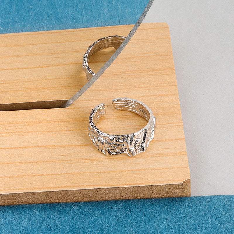 Womens Adjustable Opening Ring Copper Electroplated Silver Gold Irregular Texture Band Fashion Rings Statement