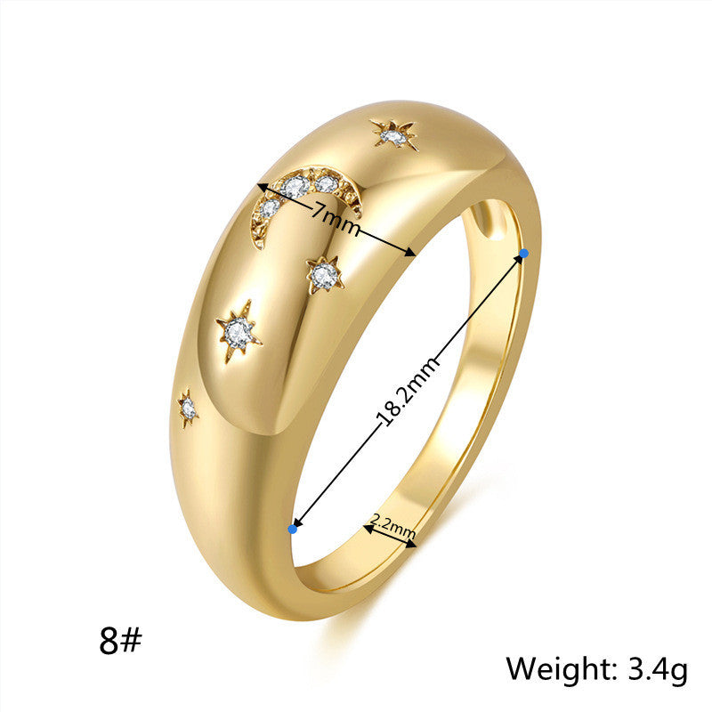 Gold Plated Zircon Ring For Women With Geometric Inlay Durable Fashion Jewelry Hypoallergenic Copper Base Shine