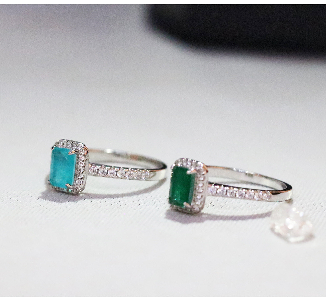 Crown Ring Synthetic Paraiba Crystal And Emerald Accent