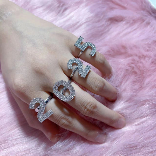 Womens 2025 Number Ring Set Electroplated Copper Rhinestone Digital Rings For Her Trendy Fashion Jewelry Rings