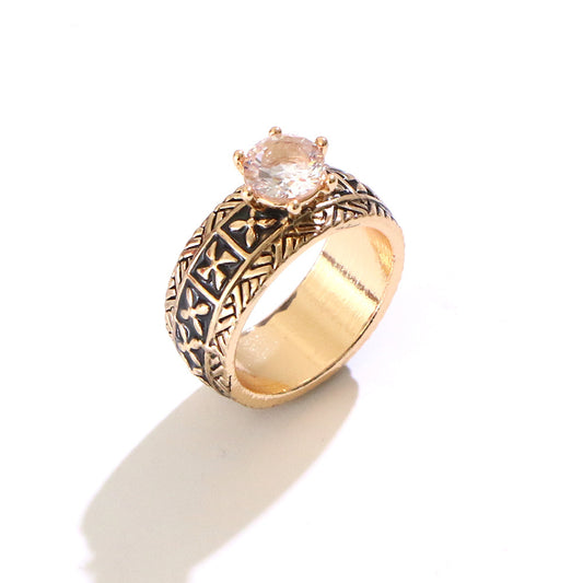 Unisex Geometric Gold Plated Ring With Artificial Gemstones Pearl Rhinestone Accents Bohemian Ethnic Retro Style Jewelry