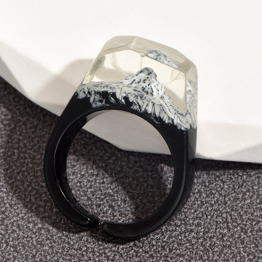 Transparent Landscape Resin Ring Open Adjustable Geometric Nature Inspired Fashion Jewelry For Everyday Wears