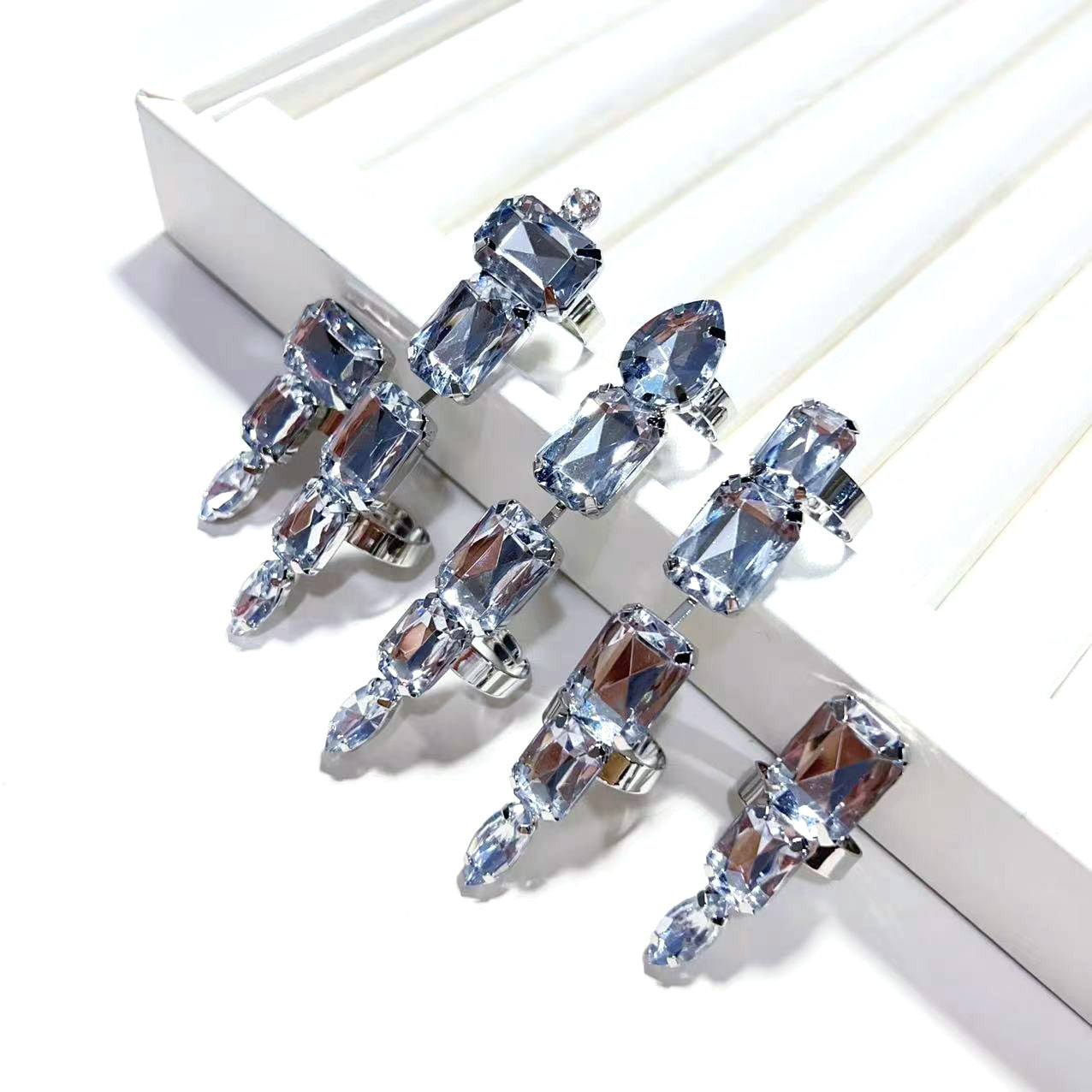 Womens Rhinestone Ring Set Adjustable Open Rings Geometric Stackables Knuckle Ring Fashion Jewelry Silver Gold