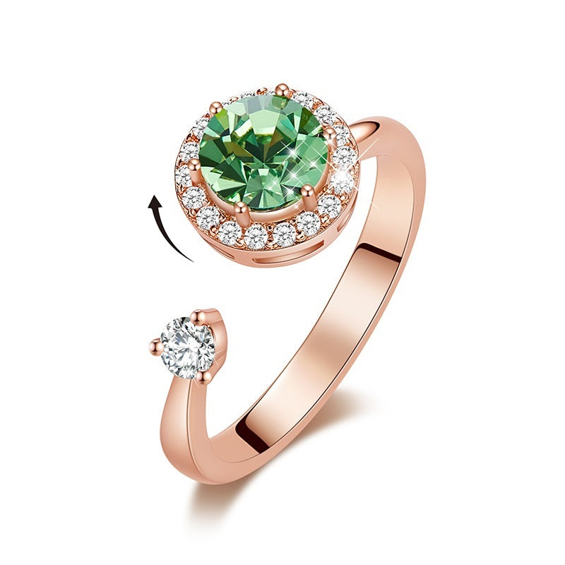 Ladies Rotating Crystal Inlay Ring With Copper Band Adjustable European American Style Jewelry Elegant Shimmer