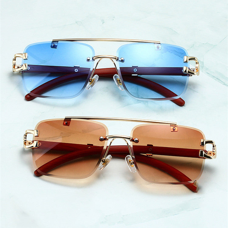 Sunglasses for Men and Women Fashion Double Beam Design Sun Resistant Travel Shades Gold Frame Eyewear Unisex Fit