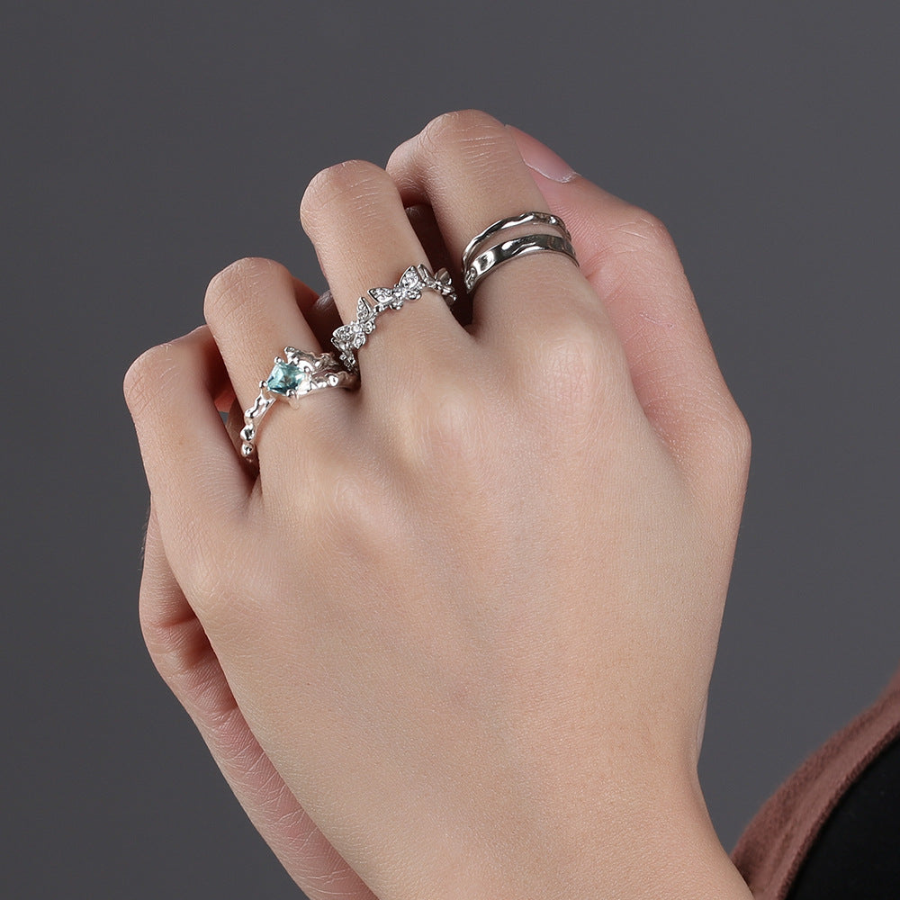 Unisex Adjustable Ring Geometric Copper With Gold Plated Irregular Pleated Texture Artificial Gemstone Jewelry Gift