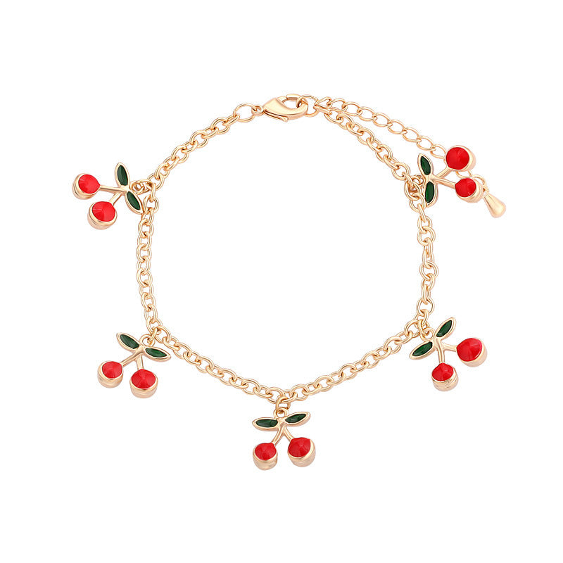 Cherry Charm Bracelet Fashionable Gold Plated Alloy Bracelet Trendy Fruit Jewelry Sweet Elegant Design Perfect