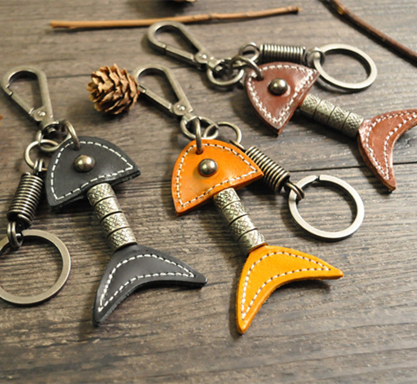 Personalized Cowhide Keychain First Layer Leather Geometric Alloy Design Creative Gift Black Brown Camel A Gift