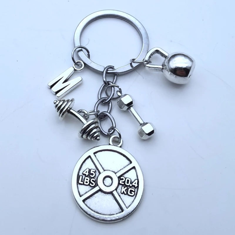Metal Fitness Keychain Barbell Dumbbell Design Alphabet 26 Letters Gift For Exercise Enthusiasts And Gym Style