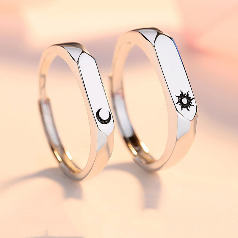 Copper Sun Moon Couple Rings Adjustable Opening Rhombus Set His And Hers Promise Rings Anniversary For Couples