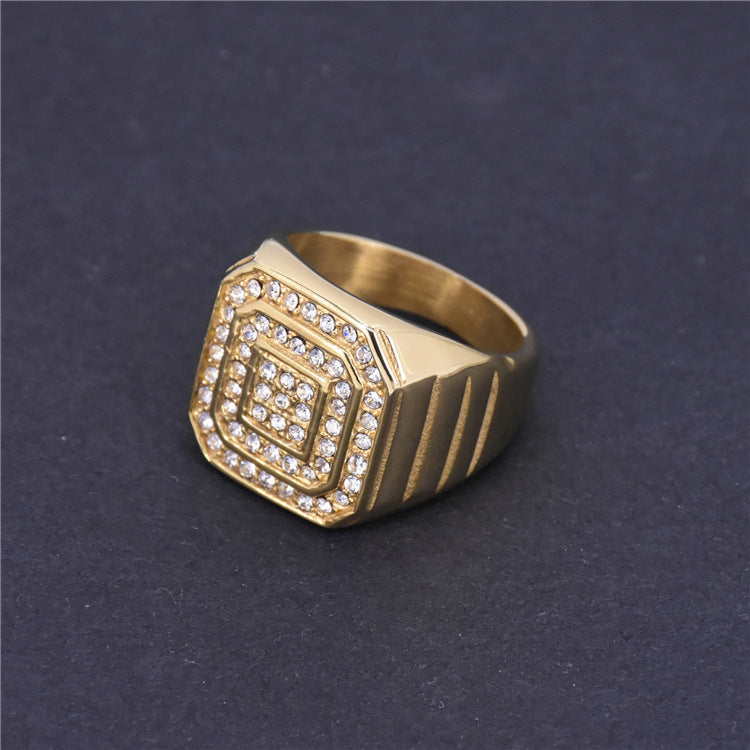 Mens Hip Hop Punk Gold Ring Stainless Steel Jewelry