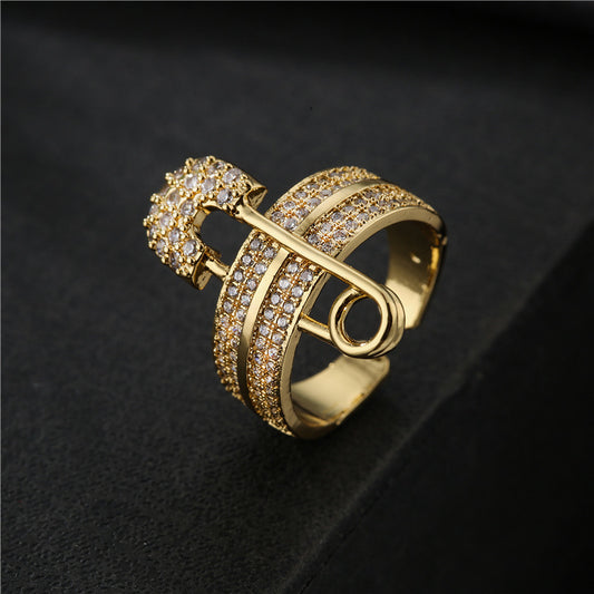 New European And American Zircon Paper Clip Geometric Ring Copper Adjustable Opening Women European Adjustable
