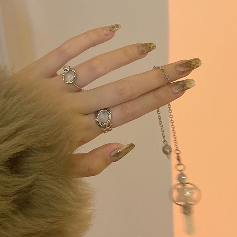 Geometric Moonstone Copper Ring For Women Everyday Wear All Match Fashion Jewelry Modern Everyday Ring Look Up