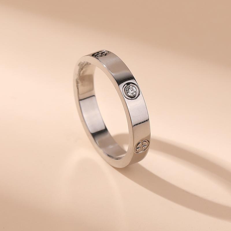Womens Titanium Steel Ring With Geometric Design And Embedded Diamonds Stainless Band Non Fading Light Luxury Jewelry