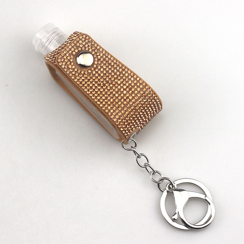 Faux Leather Keychain Diamond Pattern Key Ring with Hot Drilled Design in White AB Lake Blue for Keys Everyday