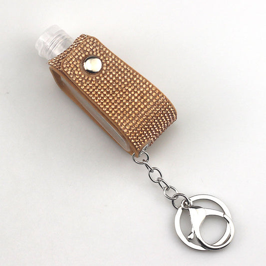Faux Leather Keychain Diamond Pattern Key Ring with Hot Drilled Design in White AB Lake Blue for Keys Everyday