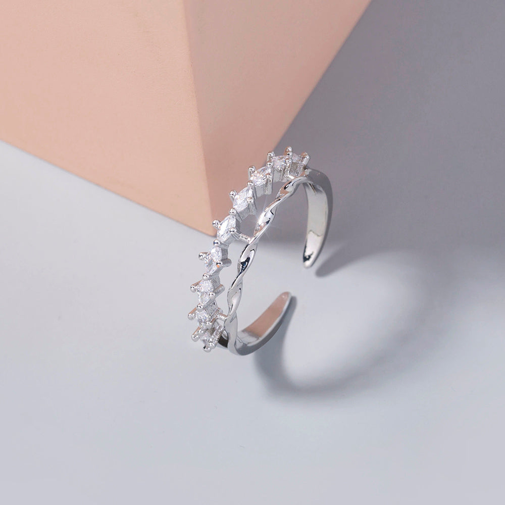 Electroplated Copper Brass Ring With Water Drop Zircon Adjustable Band European Inspired Elegant Fashion Jewelry